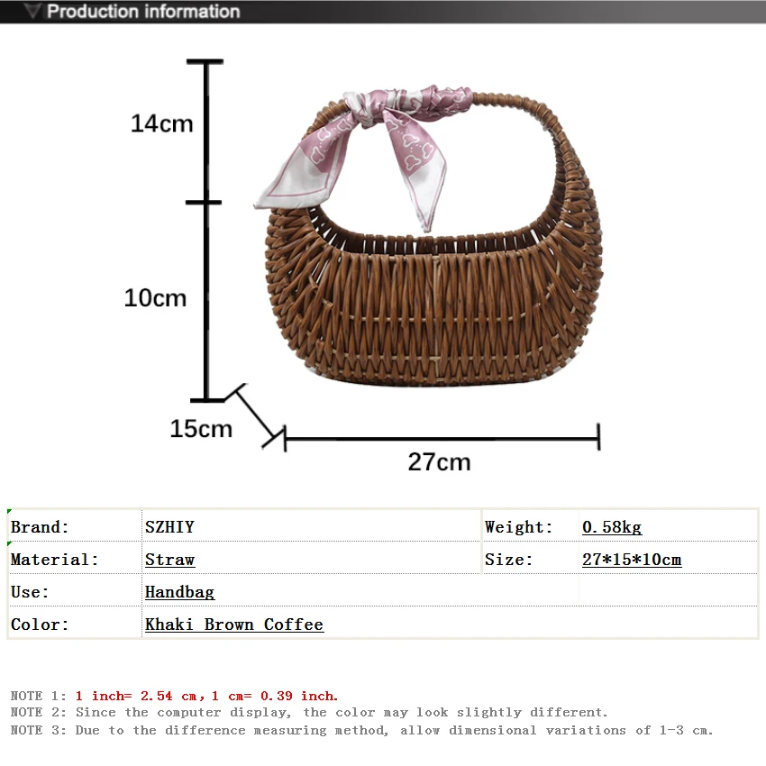 Large Vine Woven Bag Fashion Designer Basket Bag Family Water Fruit Basket Vacation Wrist Basket Vine Summer Beach Grass Bolsa