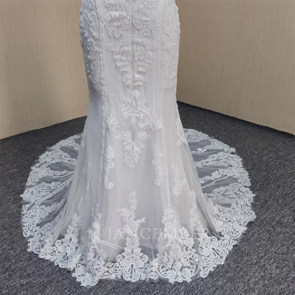 Abiti da sposa principessa in pizzo Abiti da sposa senza maniche con scollo a V profondo Spose Sweep Train Abiti da sposa Personalizzato LSLY103