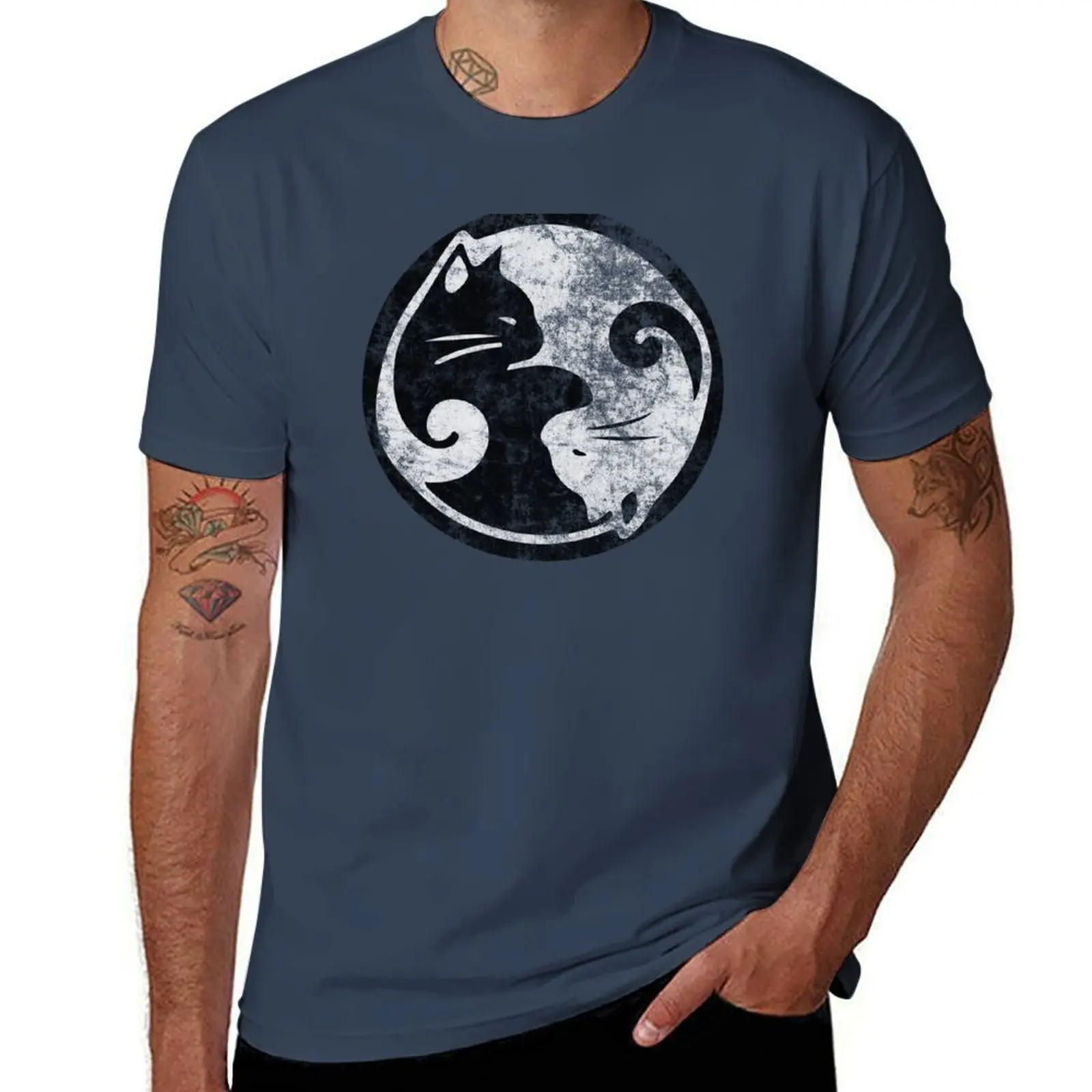 Ying Cats Yang T-Shirt Big Size Short Sleeve Tee for Men