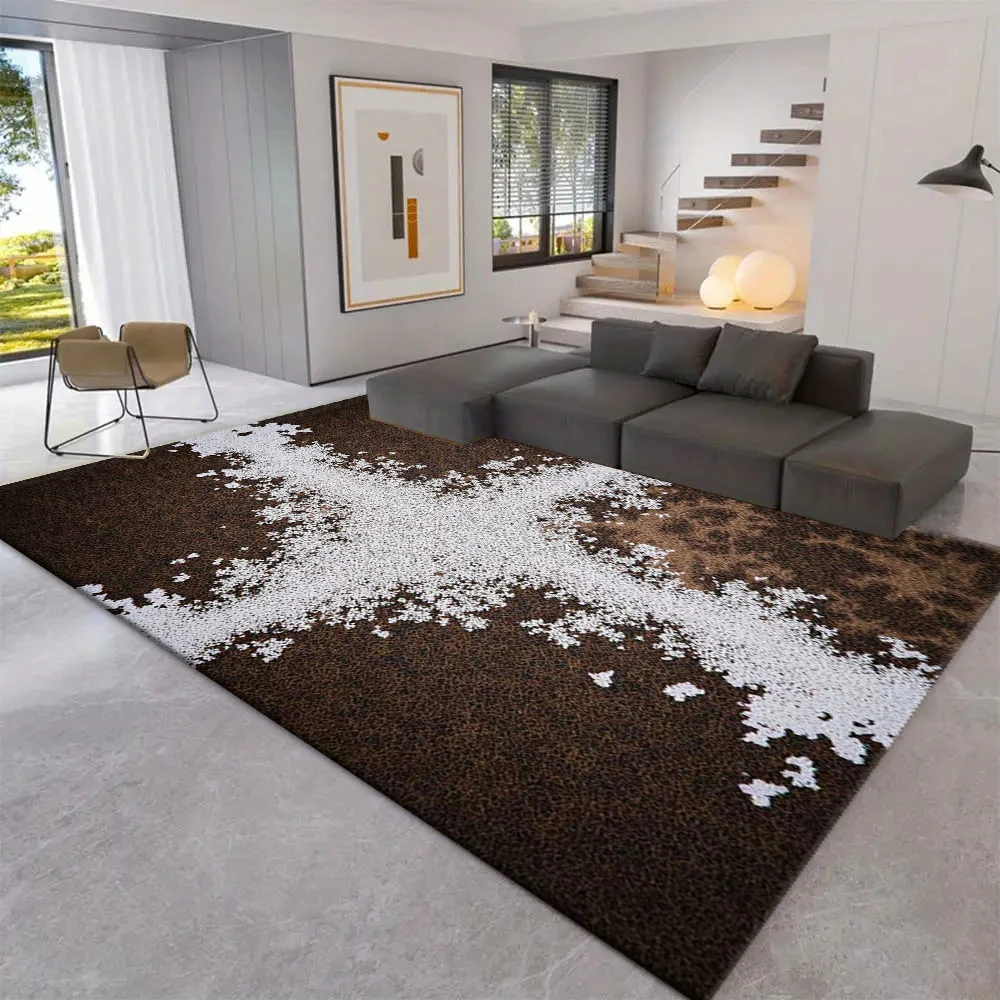 Rustic Brown White Cross Pattern Area Rug Vintage Speckled Texture Floor Mat Washable Decor Carpet For Home Living Room Bedroom