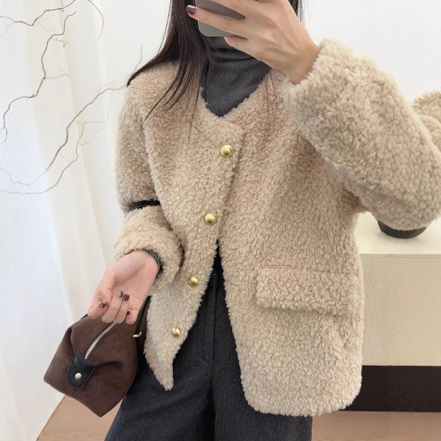

Ladies Faion Thiened Lamb Fur Jaet Small Size Ele Sle Casual Windbreaker Winter New Arrival from China