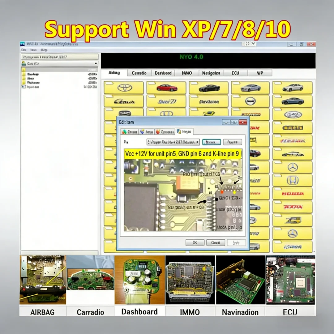 Newest NYO 4 Full Database Safety Airbags+Dashboard+Car Radio+IMMO+Navigation Automatic Data Repair Software Support Win7/8/10