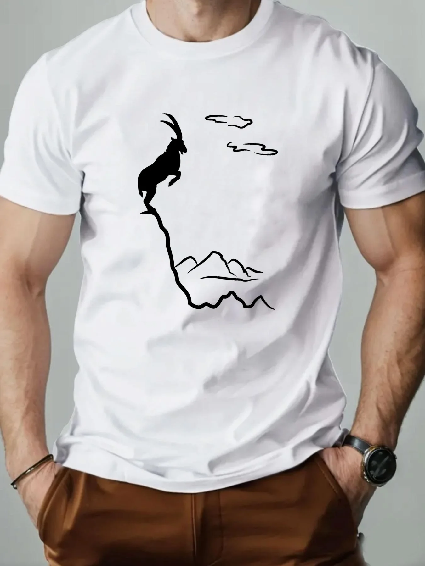 Camiseta Casual con Estampado Inglés de Cabra Vieja para Hombre, 100% Algodón Puro, Tela Suave, Adecuada para Deportes Diarios y Uso Casual, Versátil y Moderna