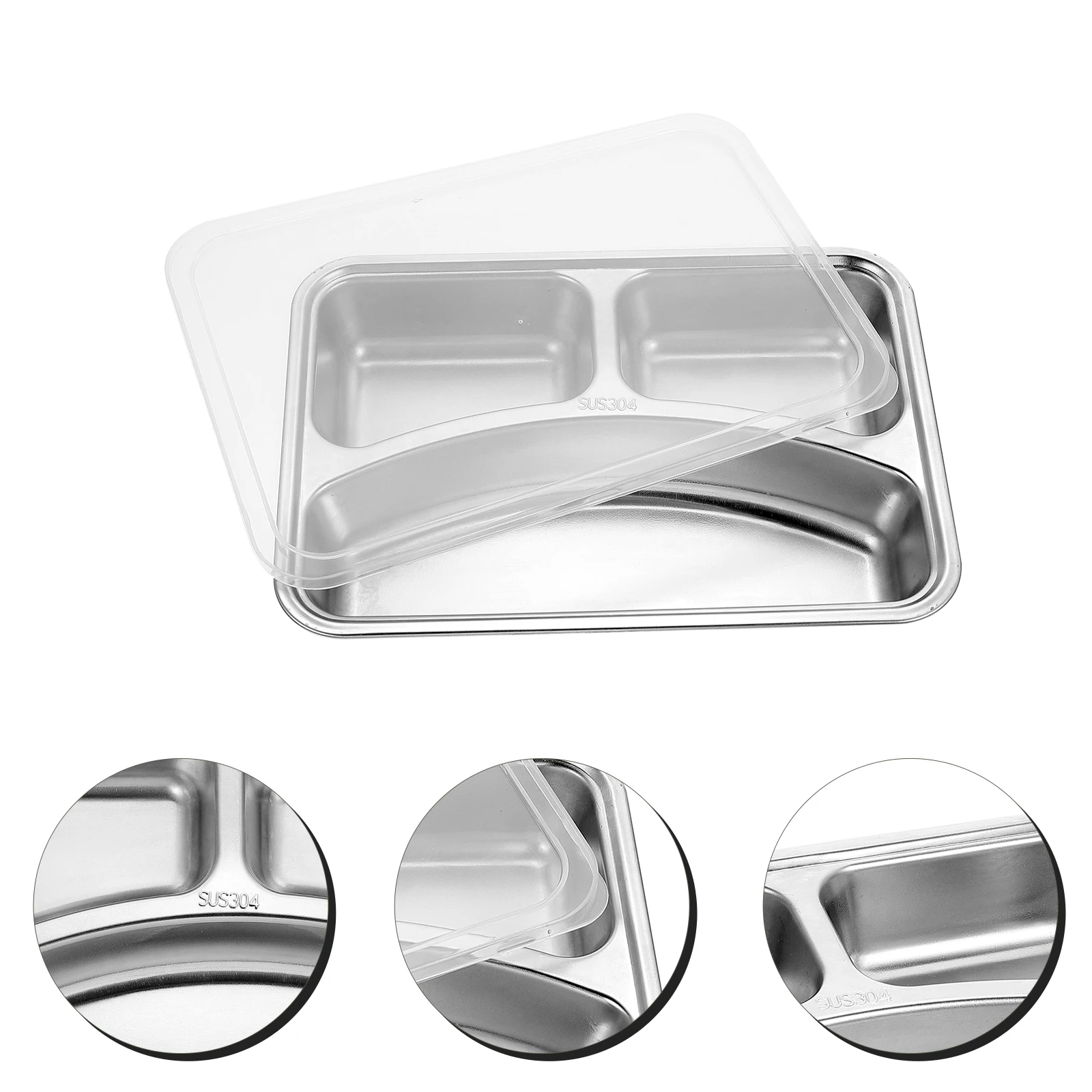 

Tableware 304 Meal Plate Student Divided Plates with Lids Stainless Steel Lunch Dividers