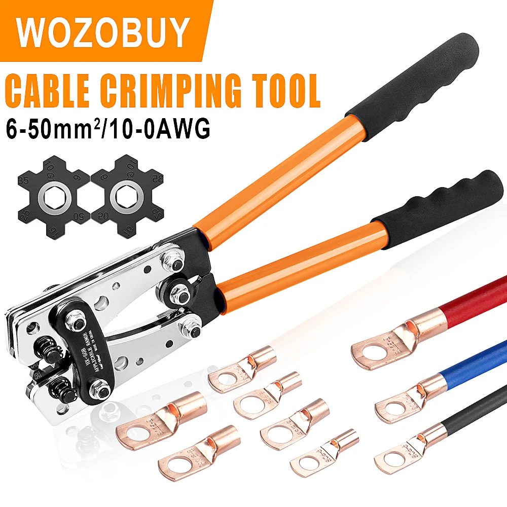 WOZOBUY Tube Terminal Crimper Hex Crimp Tools HX-50B Pliers 6-50mm2/AWG 10-0 Multitool Battery Cable Lug Cable Hand Tools