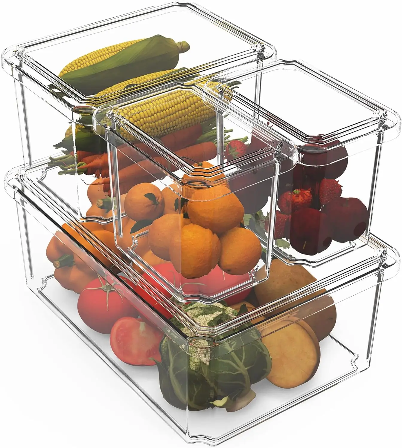 Refrigerator Organizer Bins with Lips  2 Small 1 Medium 1 Large BPA Free Stackable Plastic Clear Food  Bin Multipurpose Box for 