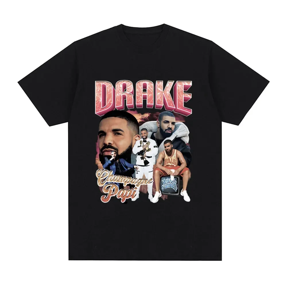 Vintage Rapper Drake Pattern Tshirt Champagne Papi Tshirt Fashionable Hip Hop Short Sleeve Tshirt Street Wear Suitable for Women