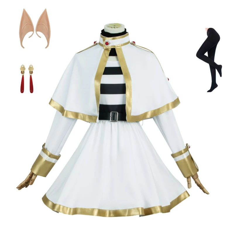

Frieren Cosplay Costume White Golden Frieren Dress with Ears Stockings Wigs for Anime Comic Con Frieren Carnival Party Outfits