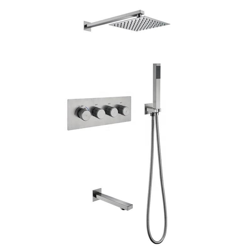 304 stainless steel Brushed three Function bathroom Thermostatic Concealed Shower Mixer Set