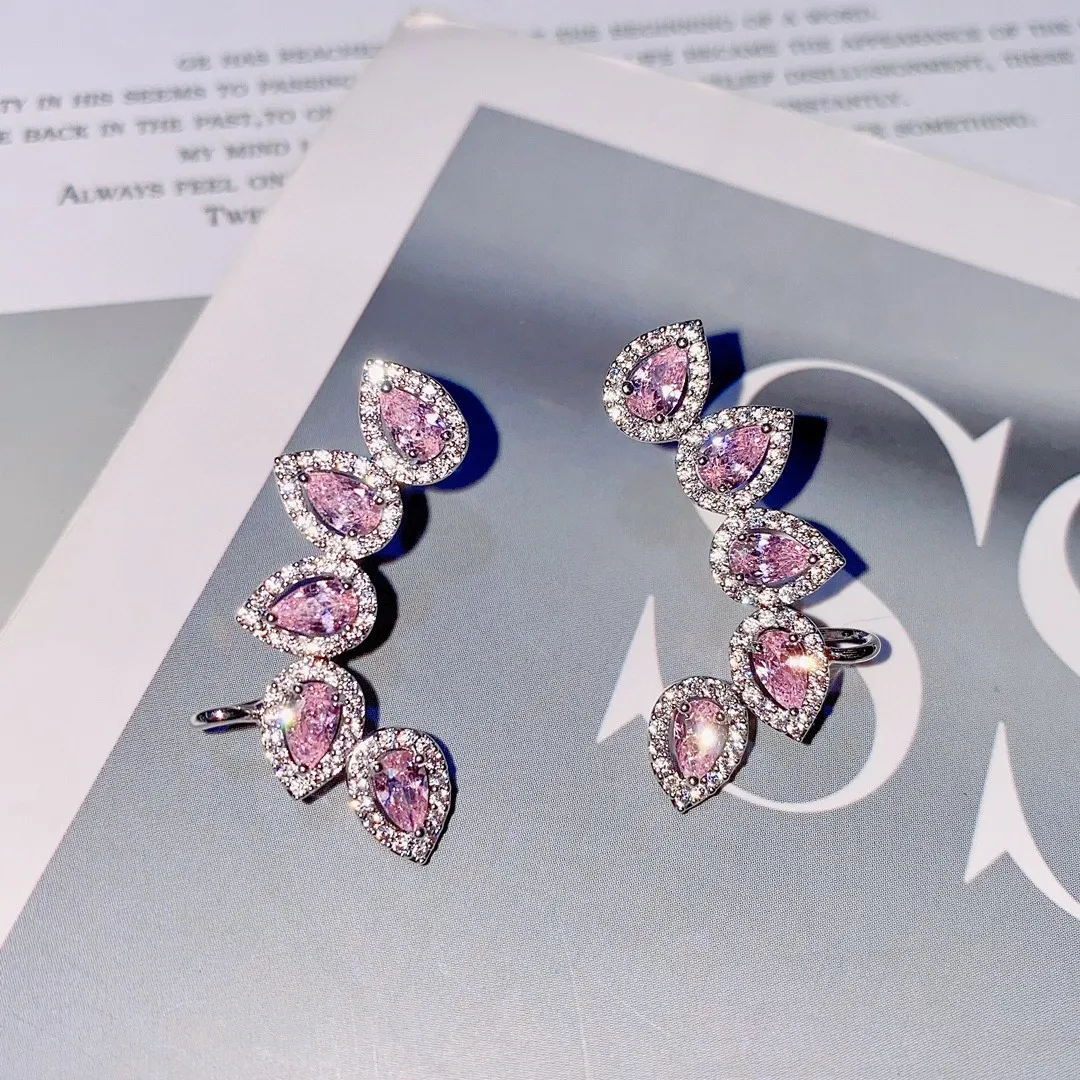 Célèbre mode 2 couleurs Option Jet rose et blanc pavé cubique zircone larme oreille enveloppement grimpeur manchette boucles d'oreilles