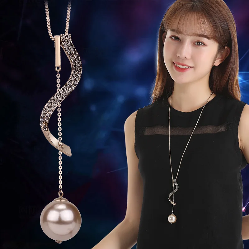 

Korean Hot-Selling Pearl Sweater Chain for Women, Long Geometric Necklace, Fashion Decorative Accessory for Daily Wear Wholesale