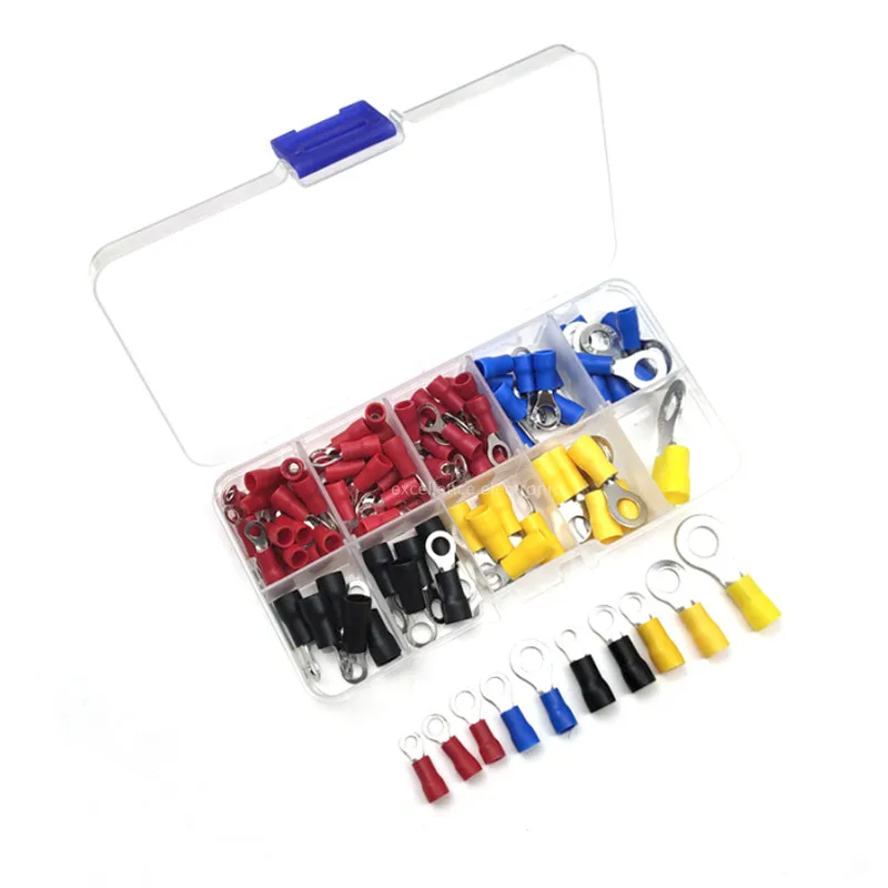 102pcs RV Assorted Ring Terminals Insulated Cable Connector Electrical Wire Crimp Butt Ring Lugs Kit