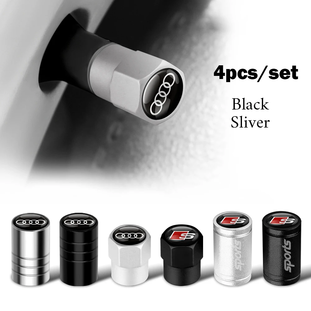 4 Stück Auto-Styling 3D Aluminium Metall Auto-Rad Reifen Luftventilkappen Abdeckung für Audi A1 A3 A4 A5 A6 A7 A8 Q2 Q3 Q5 Q7 TT Sline S3 RS