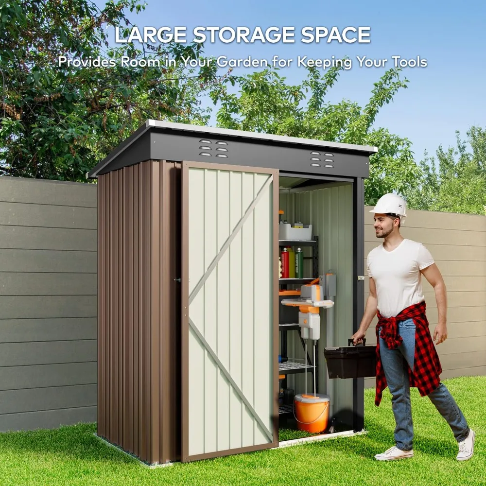 5' x 3' Outdoor Storage Shed with Singe Lockable Door,Galvanized Metal Shed with Air Vent Suitable for The Garden