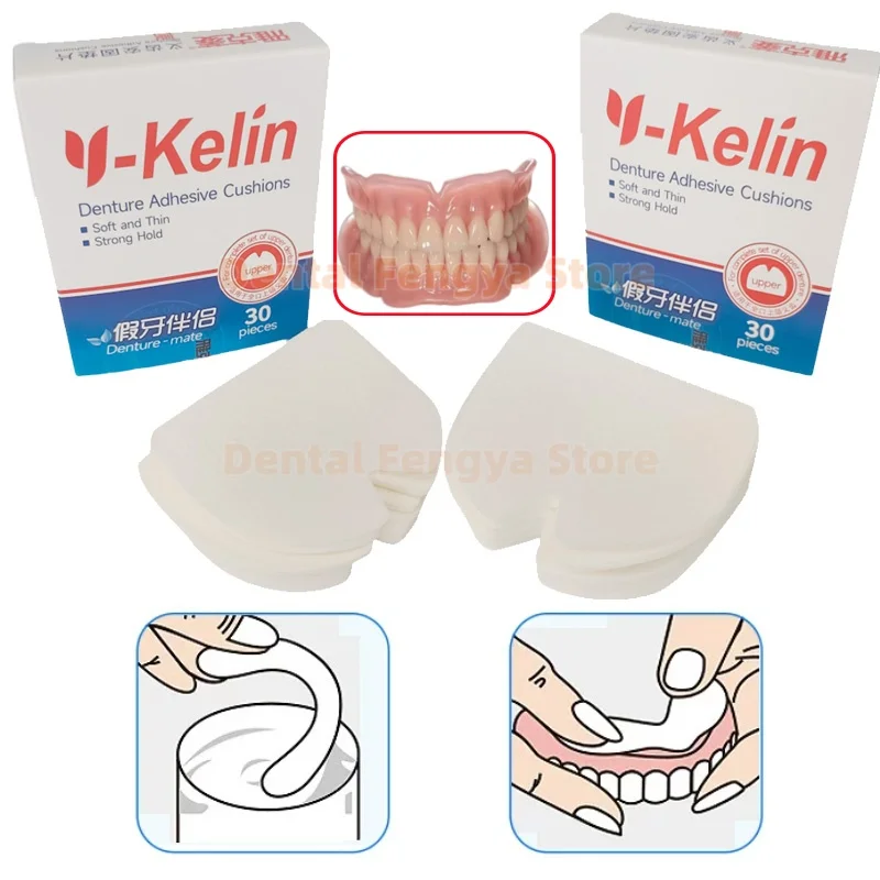 Y-Kelin Denture Adhesive Cushion (Upper &Lower) 30 Counts Soft Comfort Strip Pads Strong Hold Dental Oral Care Materials