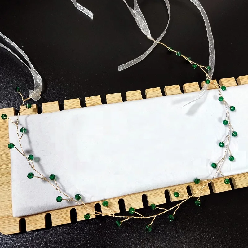 

Trendy Wedding Hair Accessories Green Flower Crystal Headband Bridal Tiara Princess Hair Band Bride Hair Accessories Handmade