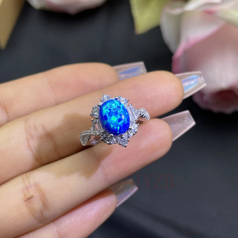 Natural Opal Ring Female Engagement Wedding Promise Ring 925 Silver Feminine Party Jewelry Gift 8*10mm