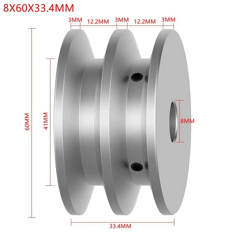 1 Piece Aluminum Alloy Double V Belt Pulley Fixed Pulley Bore Wheel for Replacement Accessories Diameter 60mm 80mm 100mm