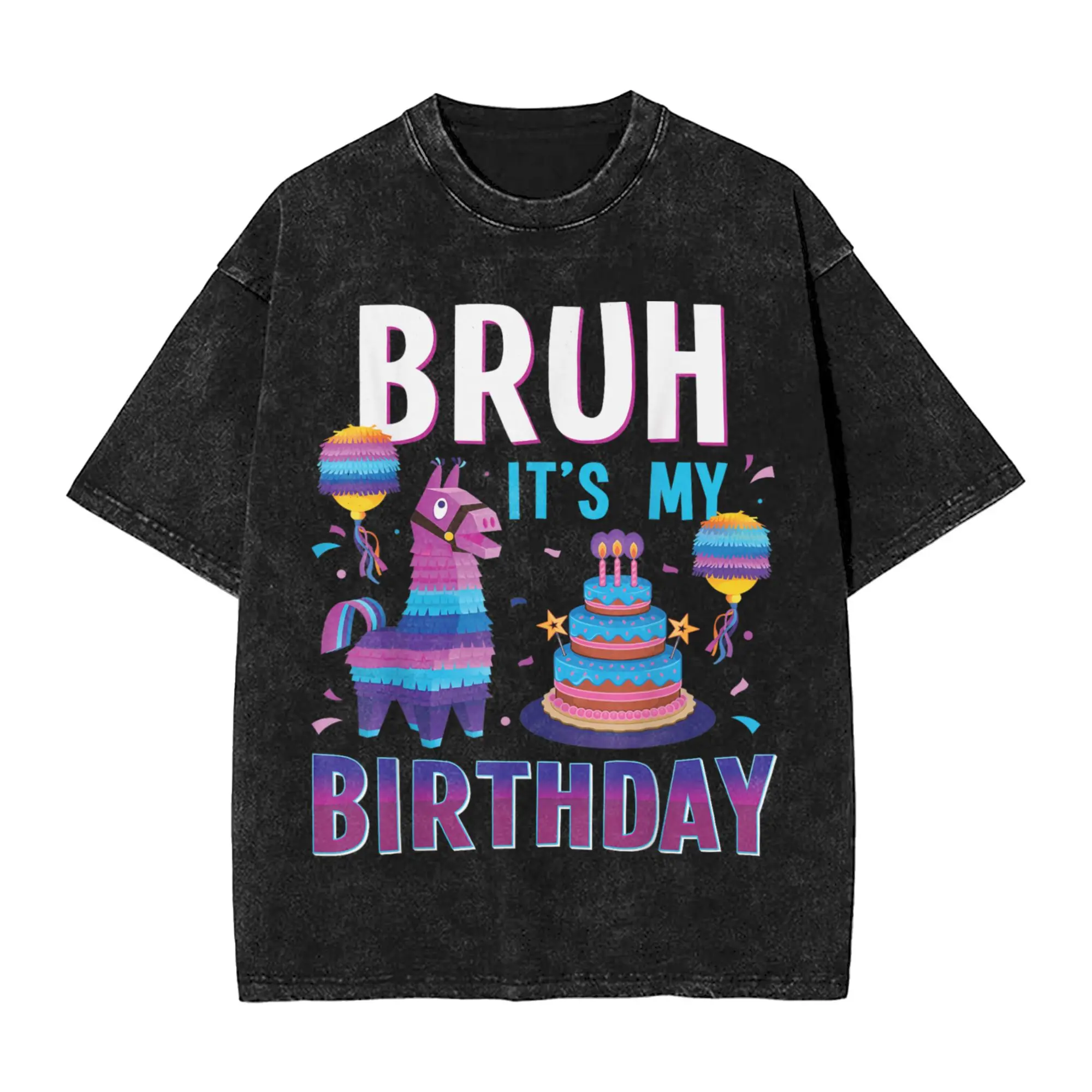 

Забавные футболки Bruh It My Birthday Llama, мужские забавные футболки из 100% хлопка, футболки с круглым вырезом, одежда с короткими рукавами, большие размеры
