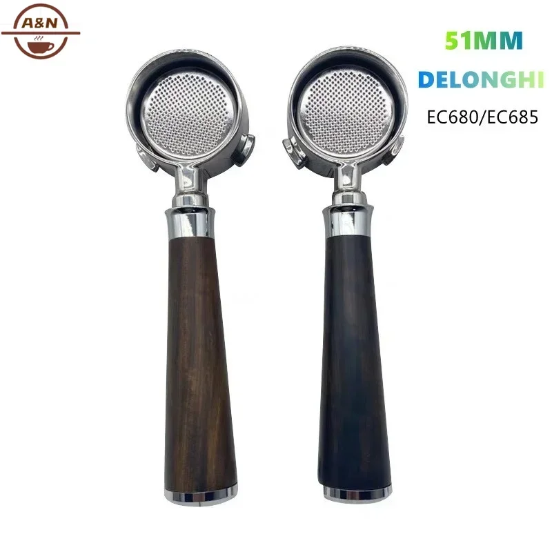 51mm 3 Ears Bottomless Portafilter Coffee Nakekd Filter for Delonghi Dedica EC680/EC685 Two Cups Basket 304 Stainless Steel