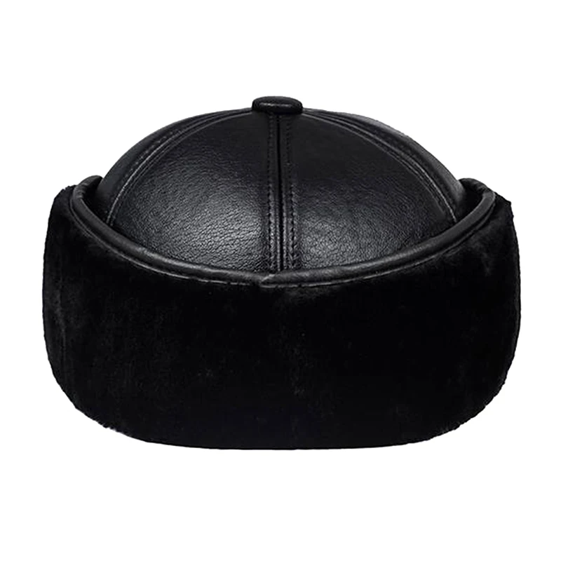 Men's Earmuffs Caps Leather Cap Warm Bomber Hats Men Winter Thicker Leather Ski Cap Dad's Hat Old Man Hat Casquette