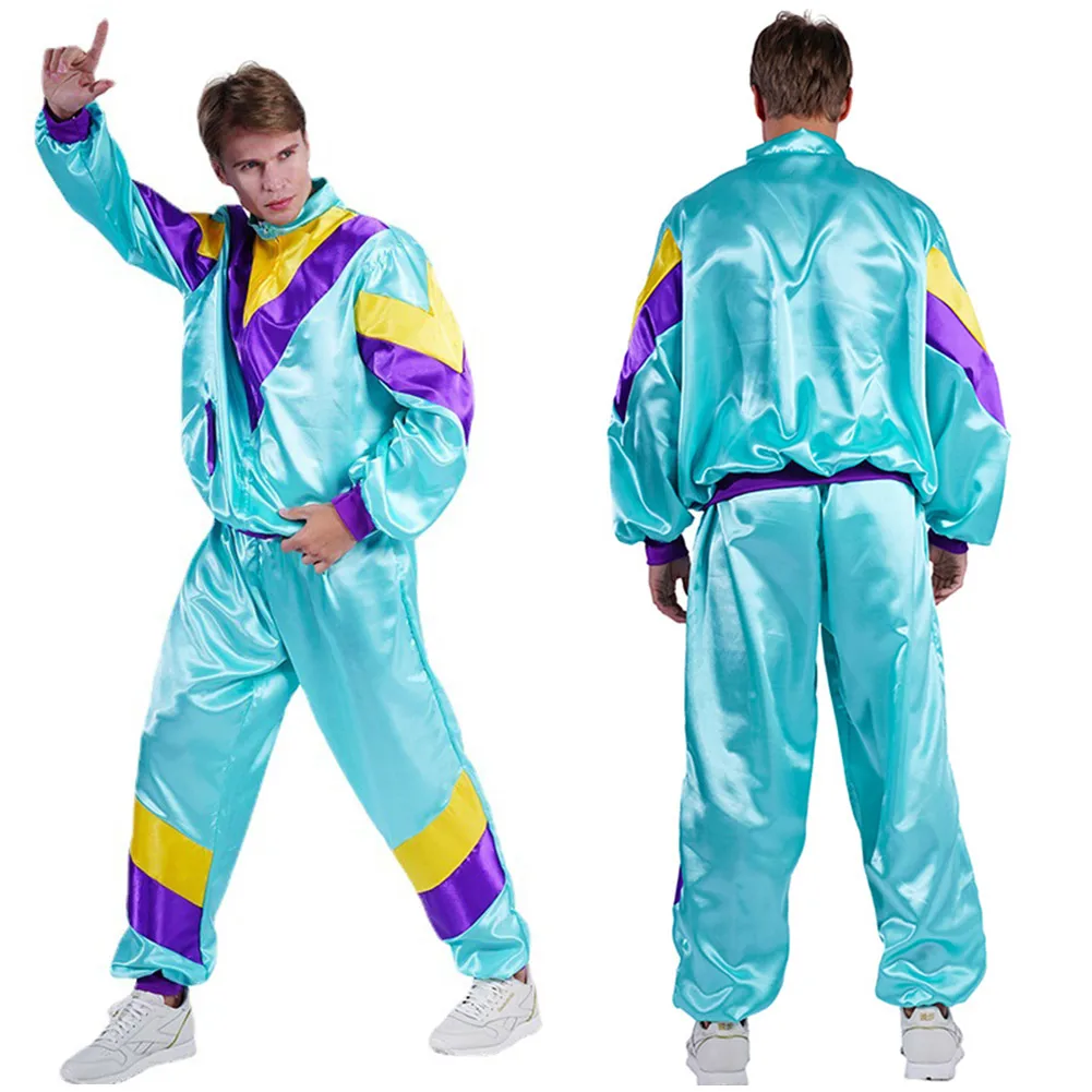 

80S 90S Retro Hip-hop Tracksuit Cosplay Costume Adult Men Jacket Pants Sportwear Fantasia Outfits Halloween Carnival Party Suit