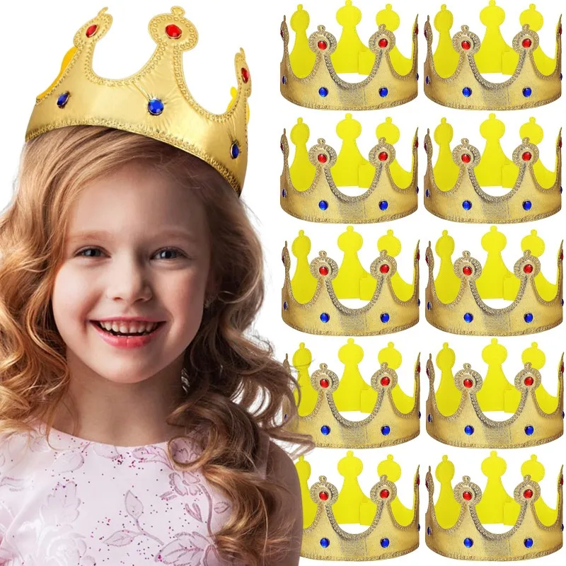 1/6PCS Golden Birthday Crown Hats Rhinestone Crown Non-woven Fabric Princess Crowns for Kids Girls Baby Shower Party Decoration