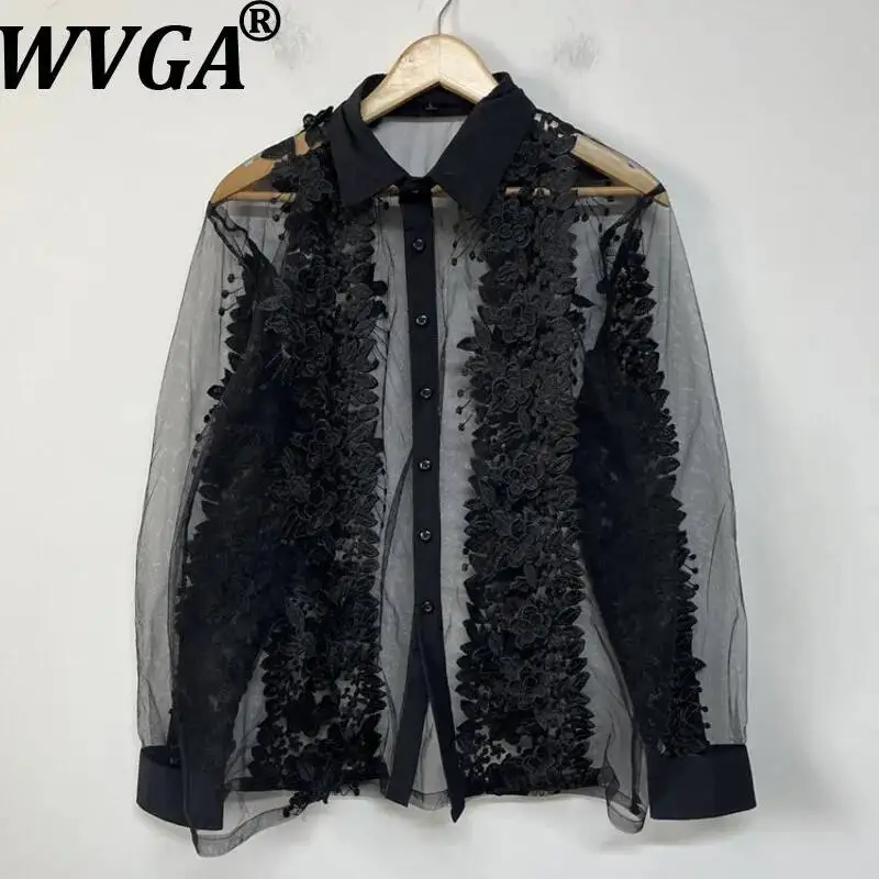 

WVGA Summer New Men's Heavy Embroidery See-Through Mesh Layered Design Original Designer Shirt Niche Chic Casual Tops Ins W22803