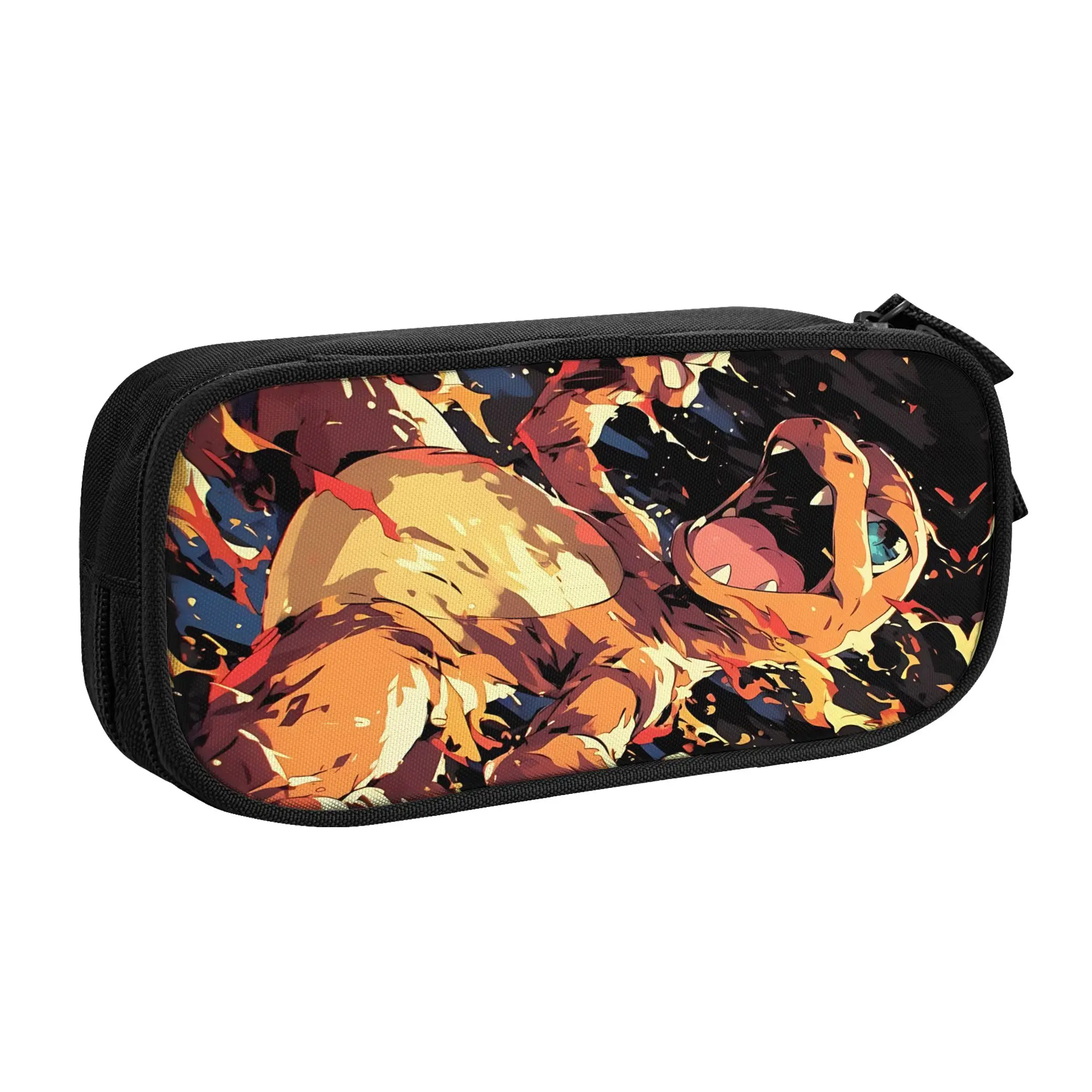 Large Capacity Bags for Child Cartoon Charmander Fire Burst Pattern Pokemon Theme School Pencil Bag for Boys Gilrs Kids