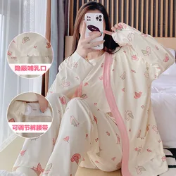 100% Cotton Maternity Nursing Sleepwear 3PCs Sets Postpartum Breastfeeding Pajamas Pants Suit Pregnancy Home Lounge Feeding Wear