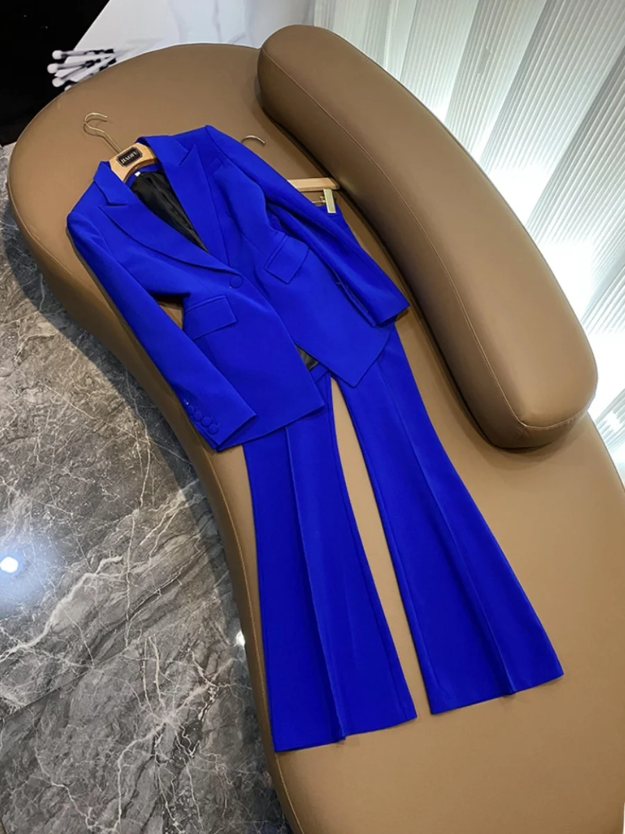 

Модный тканевый костюм на одной пуговице и широкие брюки, комплект из двух предметов средней длины для профессиональной одежды A6370