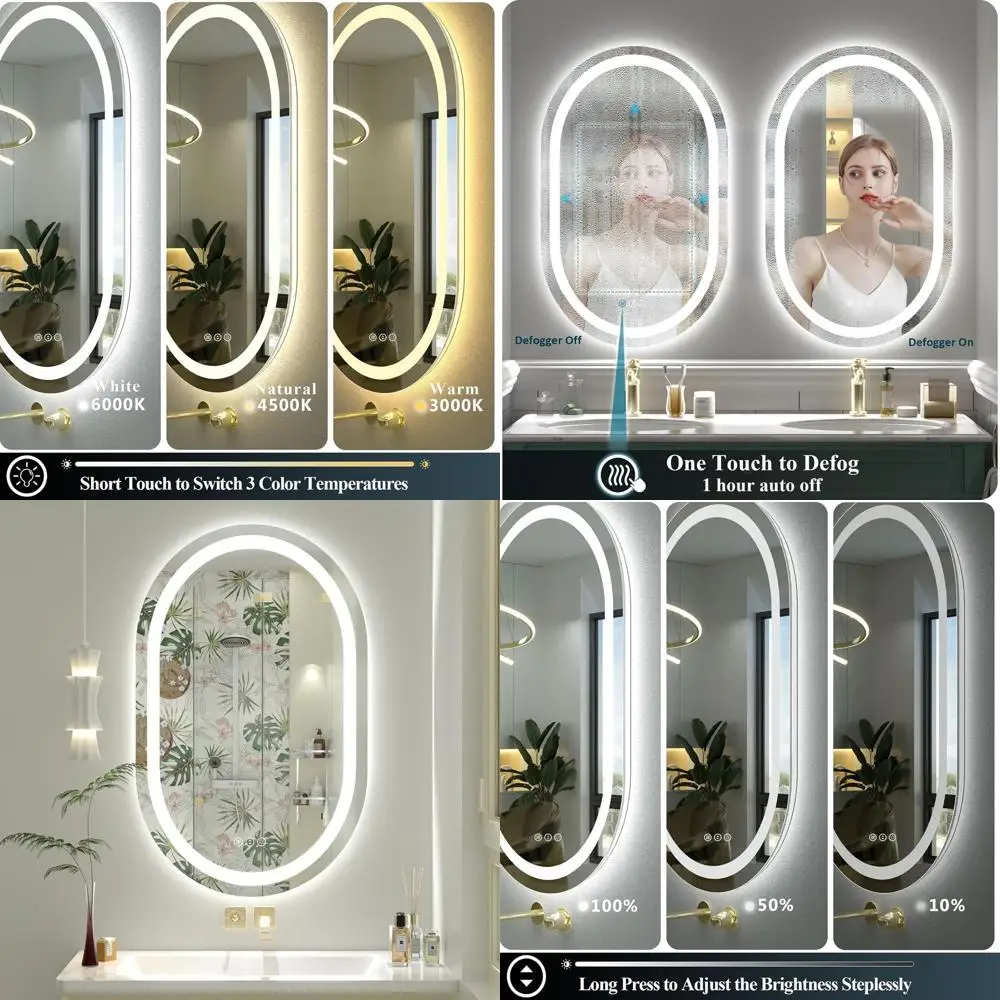 

24x36 Oval LED Illuminated Bathroom Mirror with 3 Color Lights and Backlight, Dimmable, Shatter-Resistant, Memory Function