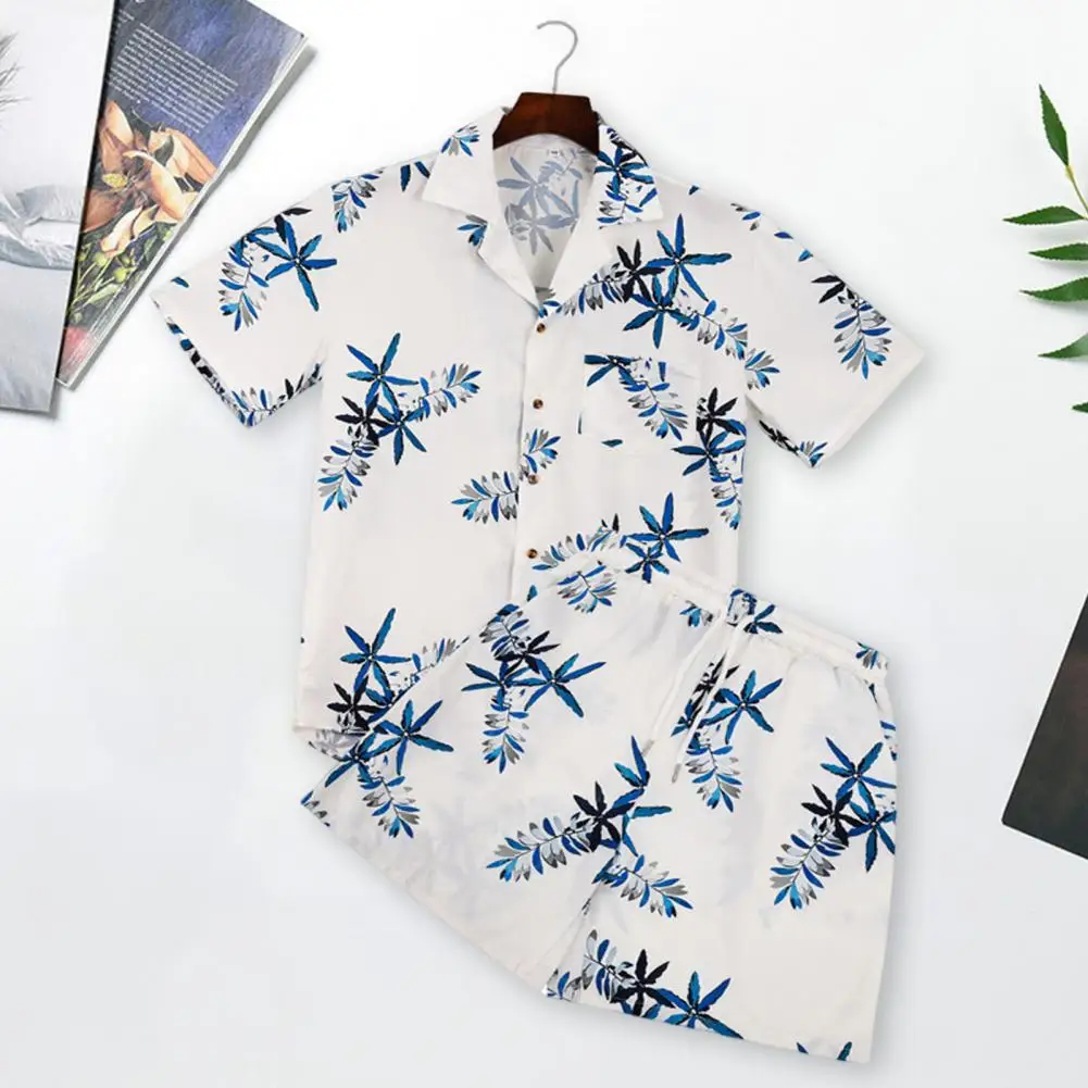 Beachwear Set Tropical Beach Shirt Shorts Set with Botanical Print Design Loose Fit Outfit for Summer Vacation for Women