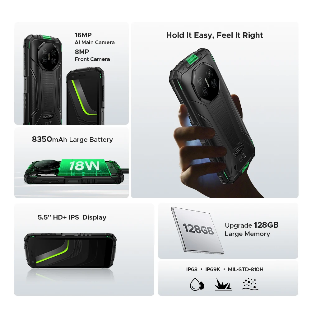 DOOGEE Fire 3 Pro Rugged Phone 16GB 128GB 5.5" HD+ Display 8350mAh Battery UNISOC T7200 16MP+8MP NFC Android 15 Smartphone