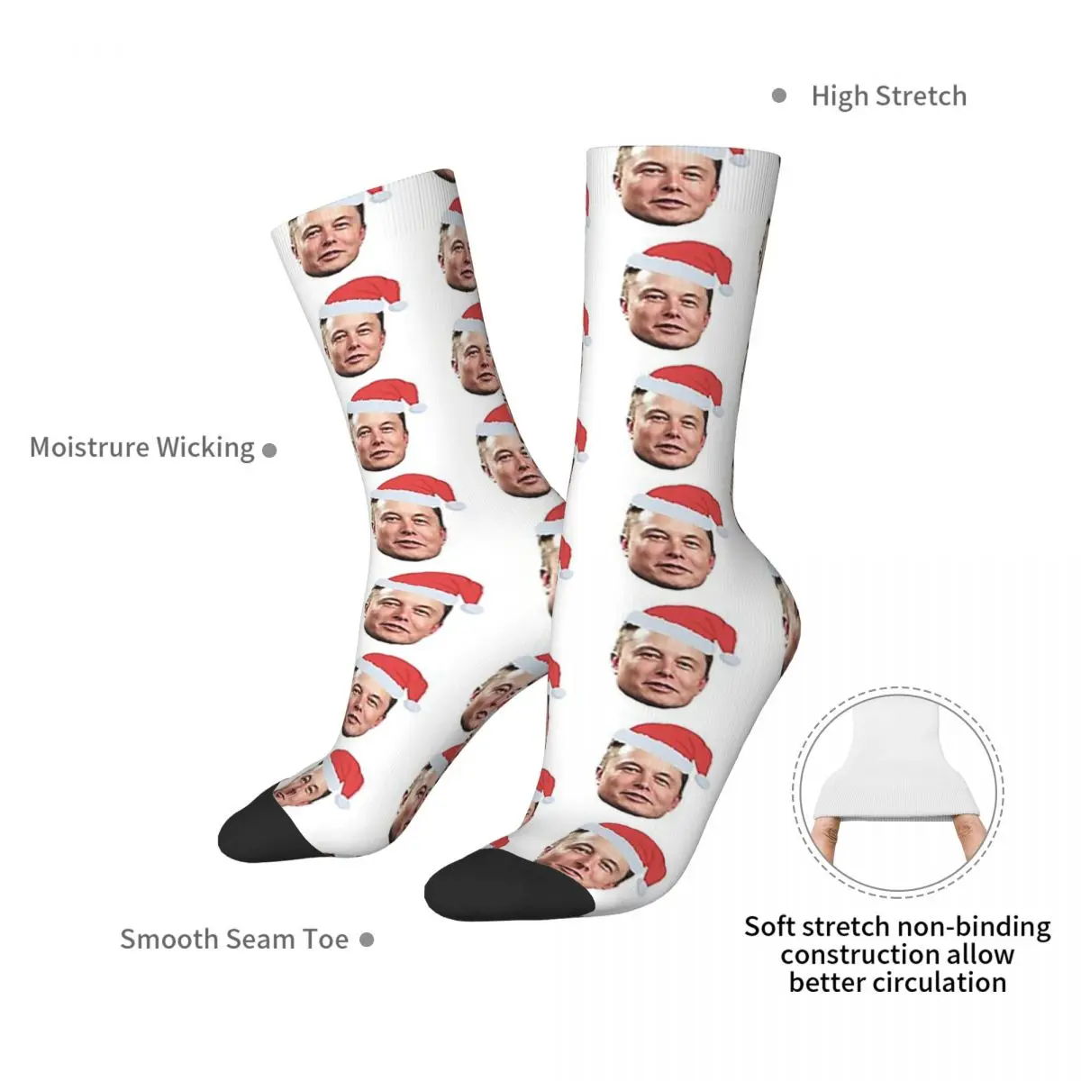 Calcetines largos de Santa Elon Musk Harajuku para hombre y mujer, medias Súper suaves, accesorios para todas las estaciones, regalos