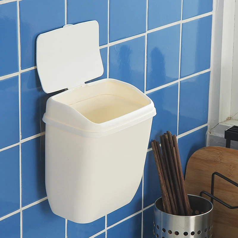 Mini White Plastic Mini Wall Mounted Trash Bin for Kitchen and Bathroom and Home