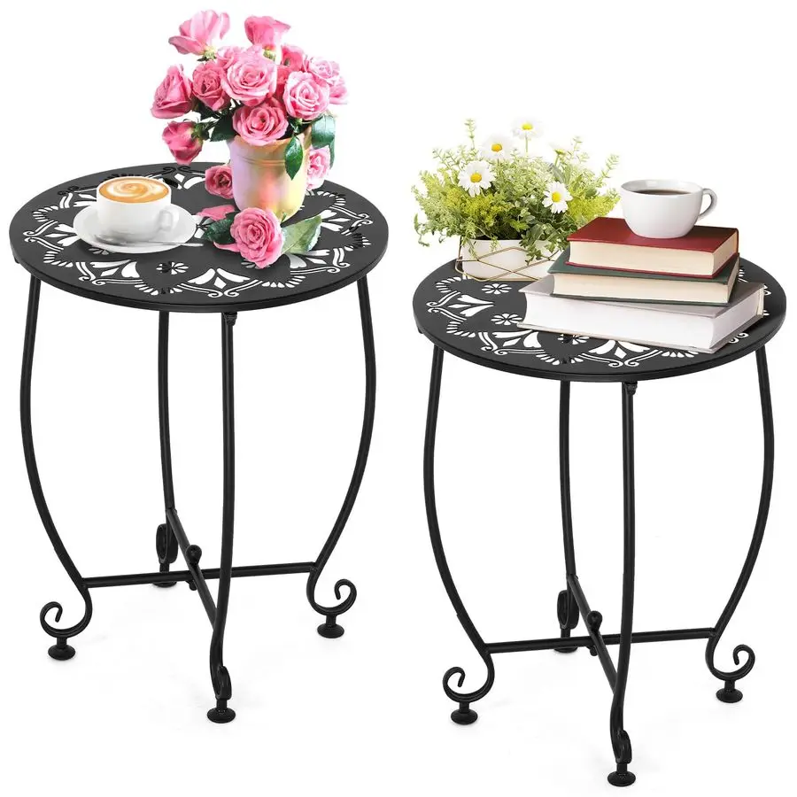 

Набор из 14-дюймовых уличных приставных столиков для патио, устойчивые к непогоде стальные приставные столики для патио, маленькие круглые металлические приставные столики для улицы