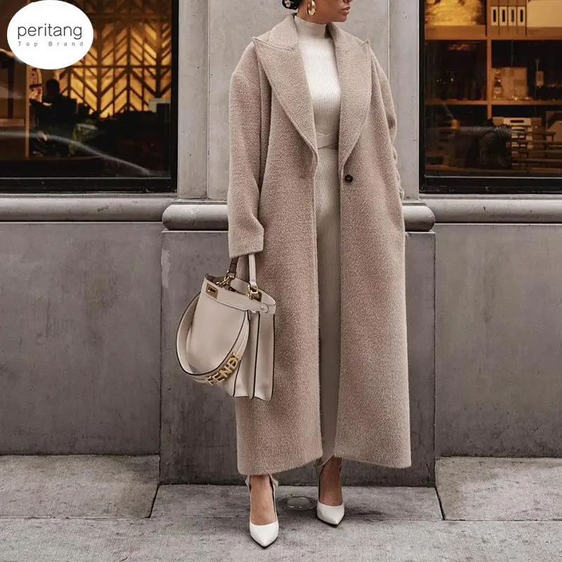 

PERITANG 70% Sheep Wool 30% Cashmere French Coat, Languid And Elegant Commuting Thin Warm Mid-length Overcoat For Women