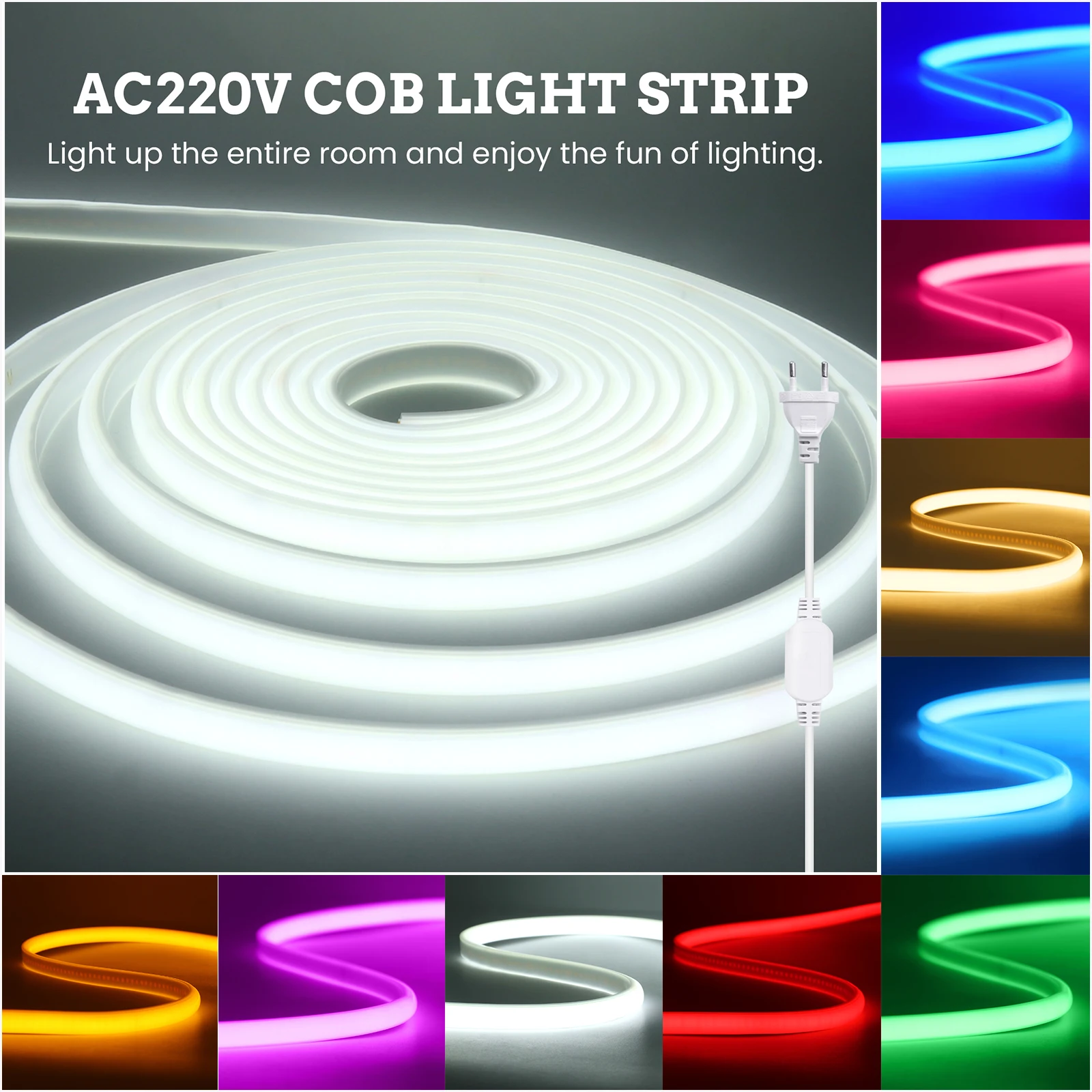 

220V COB LED Light Strip Waterproof With EU Plug Red/Blue/Pink/Green Home Outdoor Garden Lighting Flex Silicone Tube Neon Lamp