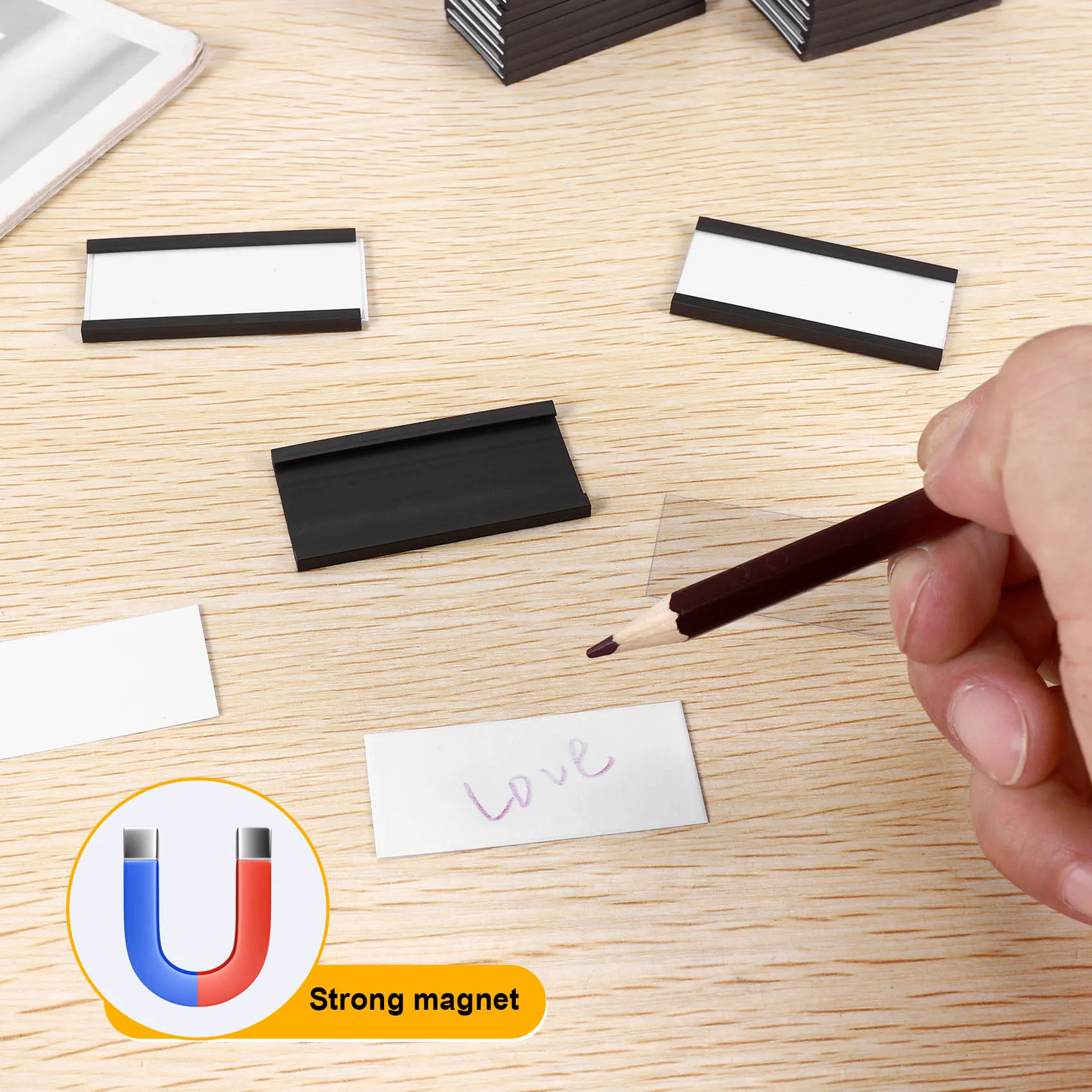 마그네틱 데이터 카드 홀더가 있는 마그네틱 라벨 홀더, 금속 선반용 투명 플라스틱 보호기, 1x2 인치, 50 개