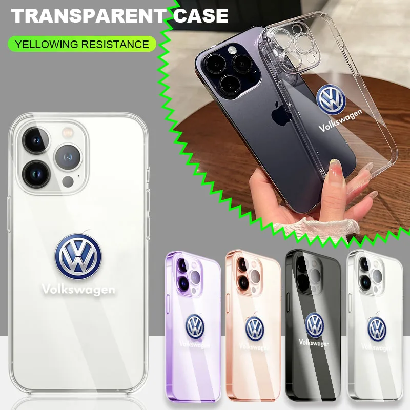 Transparent Phone Case With Car Logo For IPhone 11 12 13 14 Pro Max XR X X XS SE 7 8Plus For Volkswagen Jetta Passat 3B7 601 171