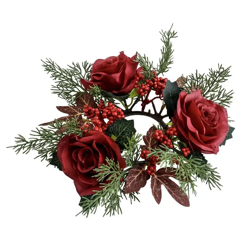 Christmas Floral Candle Rings Artificial Floral Wreaths Candle Rings Flower Wreath Wreath Candle Holder Fake Small Candle Flower