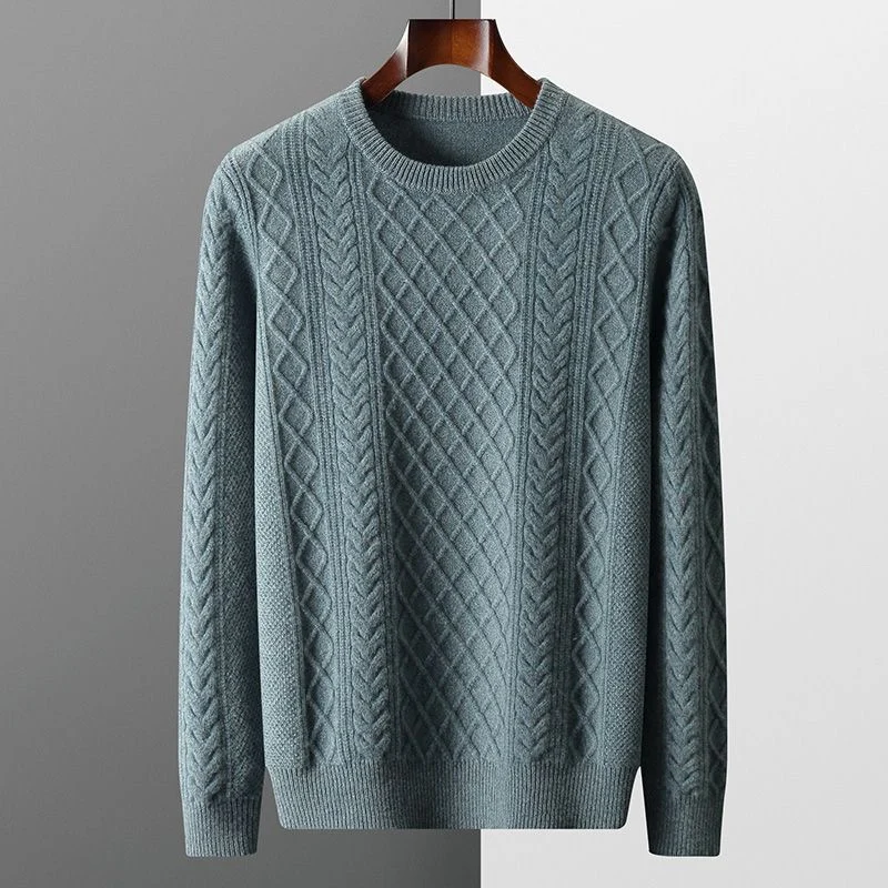 LDZWSM Pure Cashmere Sweater Men' Autumn/Winter New O-Neck Jumper Youth Thick Jacquard Base Shirt Loose Knit Tops Warm Pullovers