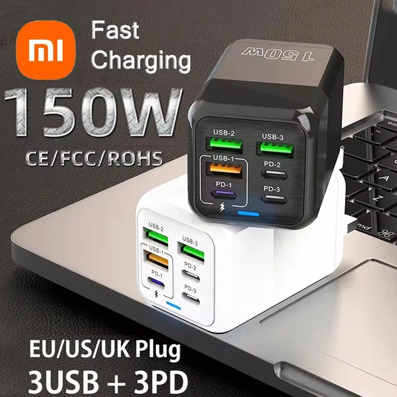 Xiaomi 150W Super Fast Charger USB Type-C PD 6A Cable Fast Charging Quick Charge 3.0 Adapter For Xiaomi IPhone Samsung Oneplus