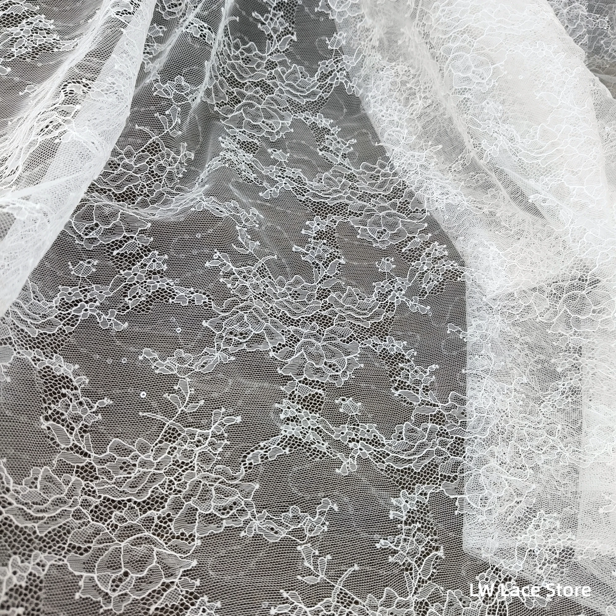 High Quality Off White Color Lace with Small Sequins Shiny Width(Height) 1.5 Meters 2023 NEW