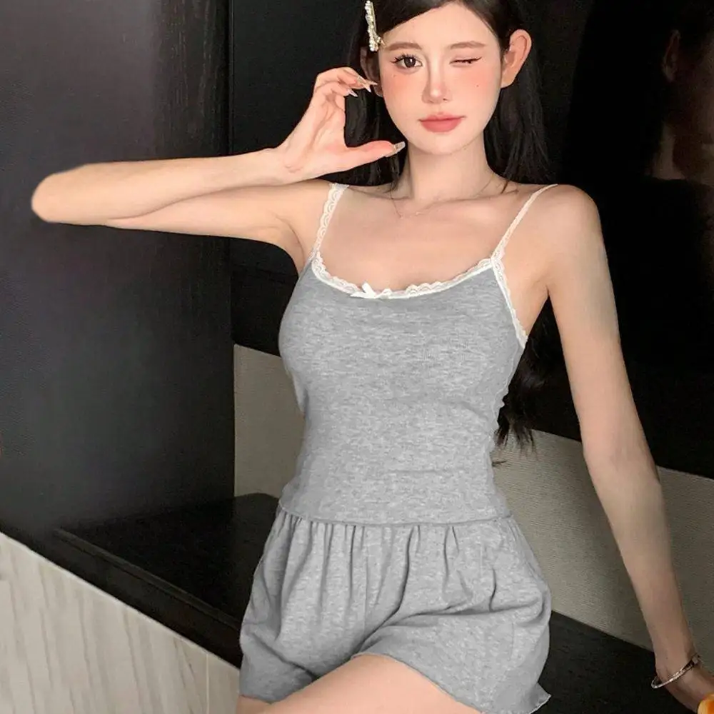 

Summer Casual Comfortable Women's Home Clothes Set Simple Strap Sleepwear Two-Piece Suite Cool And Relaxing Fashionable