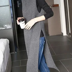 Korean Fashion Women's Long Knitted Vest Sleeveless Sweater Autumn Winter New Loose Wild Waistcoat Knitted Pullover Tops W182