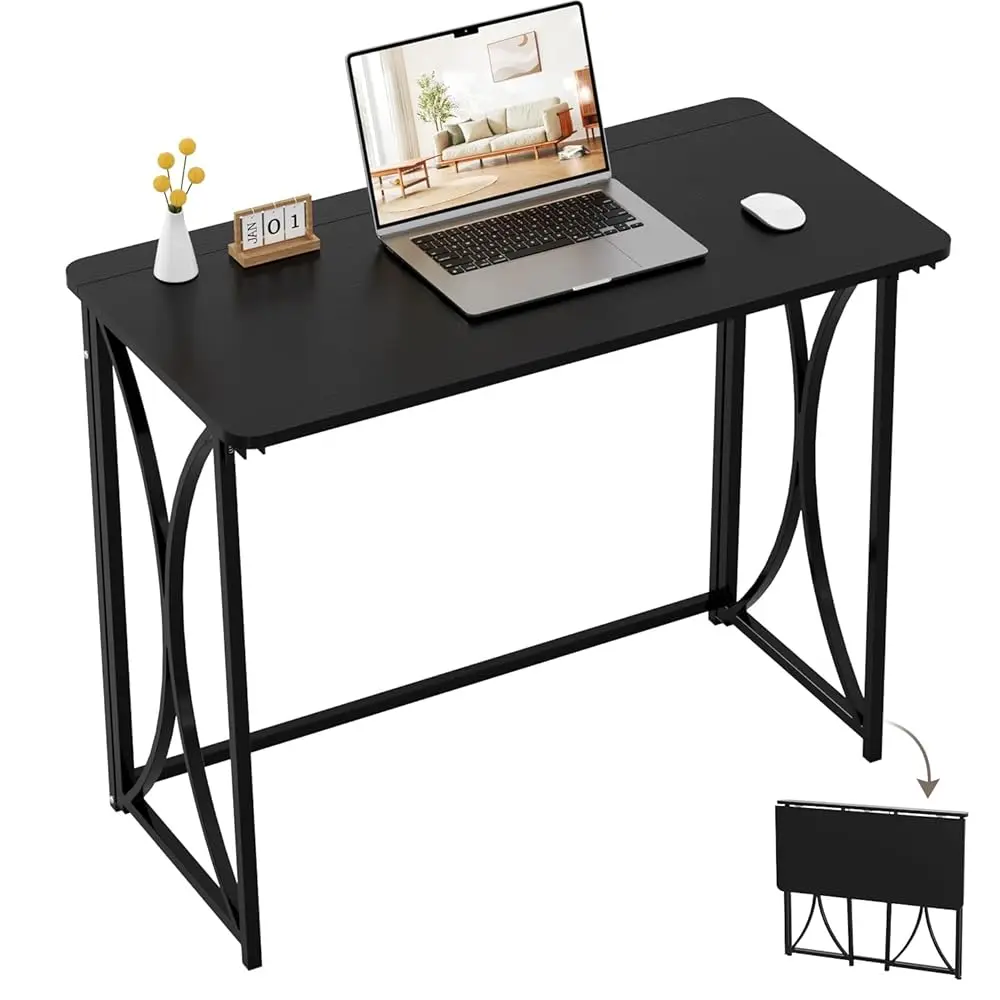 

Folding Desk, 31.5"" Small Desk For Bedroom, Space Saving Foldable Computer Desk For Home Office, Easy Assembly, Black