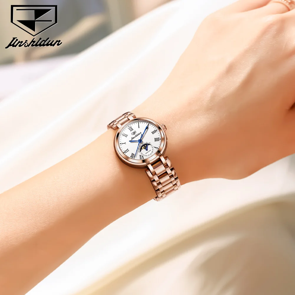 JSDUN 8981 Woman Watch Roman Scale Moon Phase Watch For Women Business Date Waterproof Automatic Mechanical Original Wristwatch
