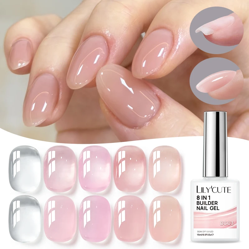 LILYCUTE 8 IN 1 Nail Building Gel Set 6 Colors Extension Strength Apex Building Soak off UV Base Gel Kit HEMA FREE Manicure 15ml